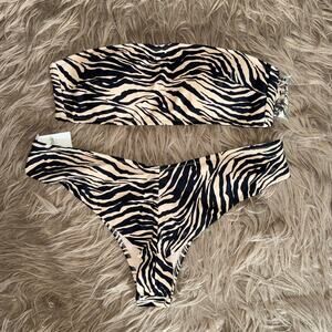 New Aerie Animal Print Boardwalker Top + High Leg Bottom Bikini